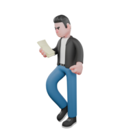 3D Model of Musician Character. A male musician stands facing right with his right leg slightly bent while his right hand holds a white sheet of paper. Vocal Artist Style png