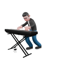 Animated Music Character in 3D. A male musician stands slightly bent while playing an acoustic piano in front of him. Vocalist Model png