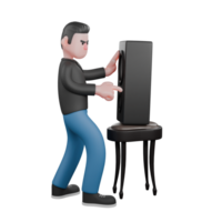 3D Musician Model. a male musician is standing facing left both of his hands touching the loudspeaker in front of him. Animated Style png