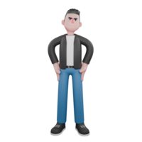 Music Star Character in 3D. A male musician stands with both hands on his hip with a calm expression. Vocalist Design png