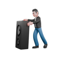 3D Music Star Model. A male musician stands while both hands hold a large loudspeaker. Vocal Performer Design png