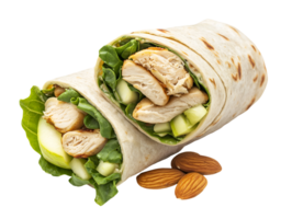 chicken caesar wrap with fresh greens and apple slices on isolated background png