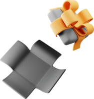3D Open Gift Box with Bow Icon Black png