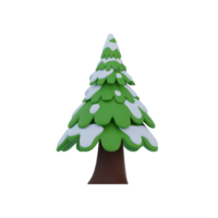 3D rendering of a cartoon pine tree covered with snow, isolated on transparent background. png