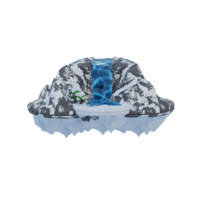Serene floating island with a waterfall, snow, and rocks. png