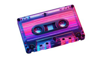 Retro Neon Cassette Tape with Futuristic Glow png