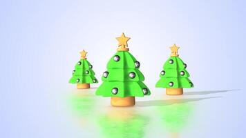 3D Christmas Trees on a Reflective Floor Zooming Towards the Camera. Tree 3D. 4K video