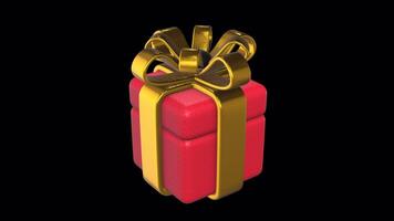Gift Boxe with Golden Ribbon Rotating on a Transparent Background. Seamless Loop. 4K video