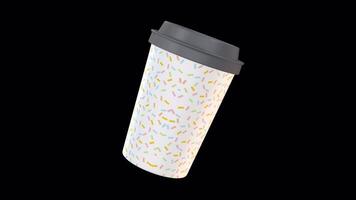 Disposable Coffee Cup Rotating on a Transparent Background. Seamless Loop. 4K video