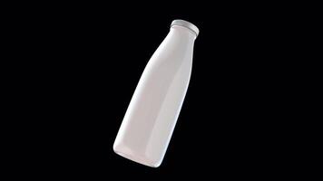 Milk Bottle Rotating on a Transparent Background. Seamless Loop. Glass Bottle. 4K video
