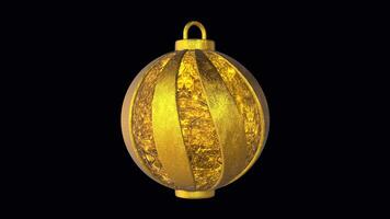 Golden Christmas Ornament Rotating on a Transparent Background. Seamless Loop. 4K video