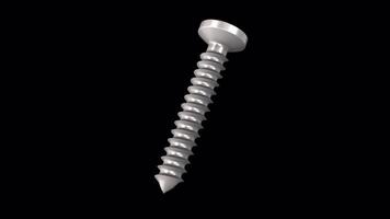 Stainless Steel Self Tapping Screw Rotating on a Transparent Background. Loop. 4K video