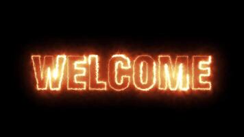 WELCOME - Seamless looping text animation with fiery text and black background. video