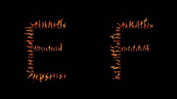 E F text. real fire flaming in slow motion. video