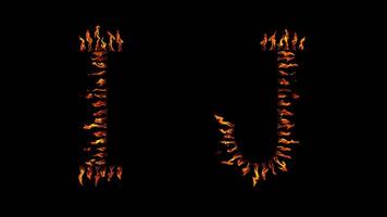 I J text. real fire flaming in slow motion. video