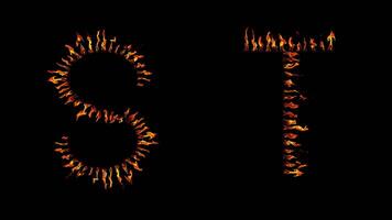 S T text. real fire flaming in slow motion. video