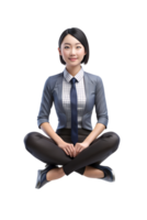 3D rendering of An office lady, she is sitting cross-legged on mid-air png