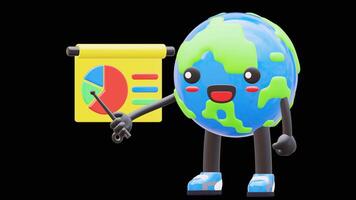 3D Earth Character Doing Presentation Suitable For Business And Educational Concepts.Transparent Background. Alpha Background video