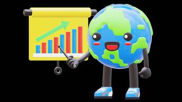 3D Earth Character Pointing At Light Bulb With Magnifying Glass Suitable For Creative Ideas And Research Concepts.Transparent Background. Alpha Background video