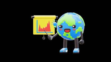 3D Earth Character Pointing At Red Chart With Light Bulb Suitable For Creative And Business Concepts.Transparent Background. Alpha Background video