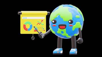 3D Earth Character Doing Presentation With Pointer And Board Suitable For Business And Educational Uses.Transparent Background. Alpha Background video