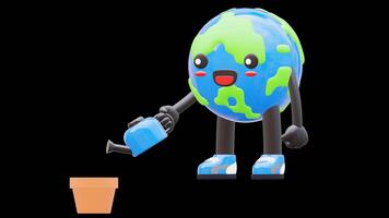 3D Earth Character Watering Plant With Dollar Coin Growth Investment Concept Suitable For Financial Education And Business Presentations.Transparent Background. Alpha Background video