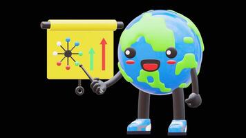 3D Earth Character Doing Presentation With Network Diagram Suitable For Business And Technology Concepts.Transparent Background. Alpha Background video