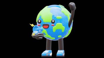 3D Earth Character Speaking On Megaphone Suitable For Announcements And Public Speaking Concepts.Transparent Background. Alpha Background video