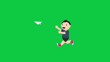 Kid Boy Running Chasing Paper Plane Seamless Loop Greenscreen video