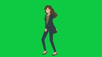 Career Women 5 Animation Walk, Run, Wave, Checking Notification, Wave Seamless loop eacg with GreenScreen video
