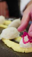 Plating Starter With Cod Foam Fish And Potato Puree Base With Caramelized Onions video