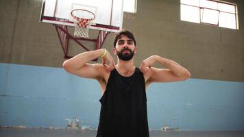 Boy Rotates His Shoulders For Warming Up As A Basketball Player video
