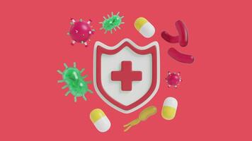 A red background with a shield and a red cross video