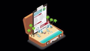 A suitcase with a beach and palm trees on it video