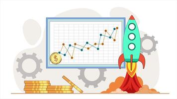 A rocket is flying over a chart with a coin on it video