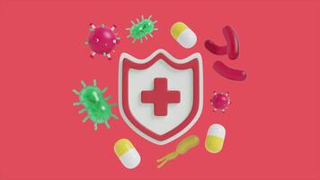 A red background with a shield and a red cross video