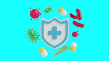 A shield with various medical items around it video