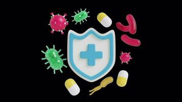 A shield with a cross and a number of pills video