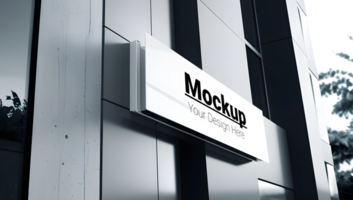 A sign on the side of a building that says mockup psd