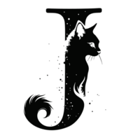 An elegant design combines the letter J with a cat's silhouette, integrating gracefully with the curves of the letter. cutouts png