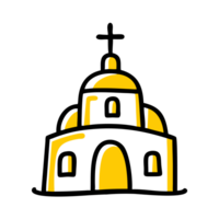 A stylized depiction of a church features a central dome topped with a cross, primarily using yellow and black cutouts png