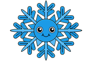 A blue, cartoon-style snowflake features a smiling face at its center, adding a playful touch to the symmetrical design cutouts png