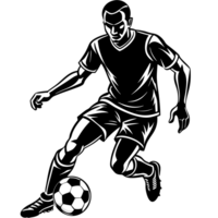 design features a soccer player in motion, skillfully maneuvering a ball. Dynamic lines emphasize the athlete's energy and focus. cutouts png