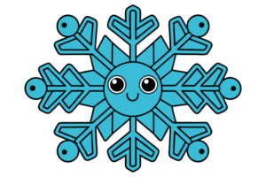 A blue, cartoon-style snowflake features a smiling face at its center, adding a playful touch to the symmetrical cutouts png