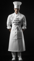 A man in a chef's outfit standing in front of a black background psd