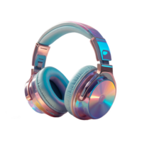 3D chrome element in Y2K style, isolated background, liquid holographic metal. Pair of headphones with a rainbow design made of metal and have a shiny, metallic appearance. png