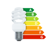 Light bulb with energy efficiency classes. European Union energy label. Transparent background png