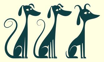 Set of Black Unique Dog Silhouettes in Standing and Sitting Poses, Ideal for Digital Use vector