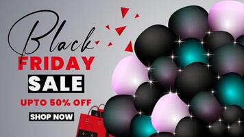 Black Friday Sales Discount on Background Banner Frame with Balloons and Lighting Flickers vector
