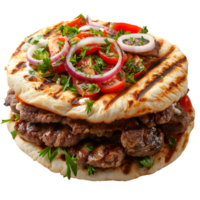 A sandwich with meat and vegetables on a bun png